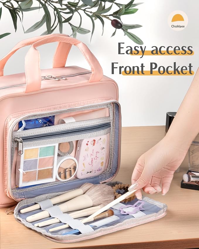 Travel Hanging Toiletry Bag for Women - Waterproof Cosmetic Organizer with Clear Window, Lightweight Bathroom Bags for Essentials, Makeup, Shampoo, Toiletries Pink,Large