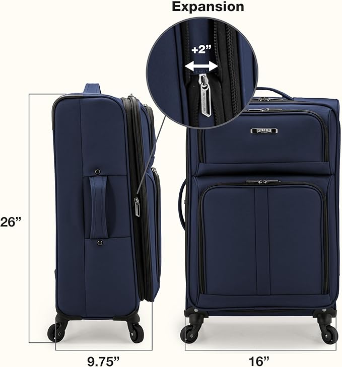 U.S. Traveler Anzio Softside Expandable Luggage with Spinner Wheels, Navy, 26-Inch Medium