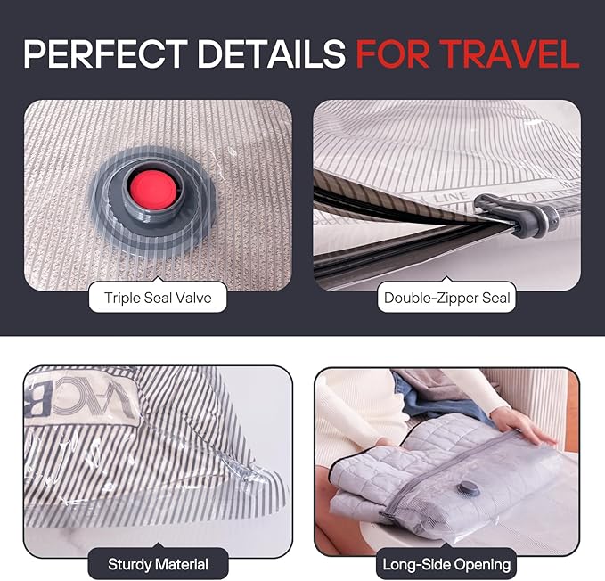 VMstr 18-Pack Vacuum Bags for Travel, Vacuum Seal Compression Bags for Clothing, Carry-On Luggage Space Saver Bags with Plug-in Electric Pump