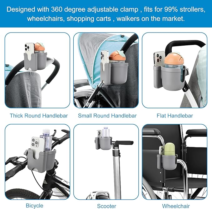 Accmor Stroller Cup Holder with Phone Holder, Bike Cup Holder, Universal Cup Holder for Uppababy Nuna Doona Strollers, 2-in-1 Cup Phone Holder for Stroller Bike Wheelchair Walker Accessory