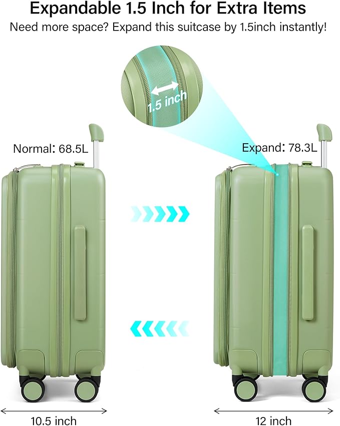 MILADA 24 Inch Checked Luggage, Expandable Hardshell Suitcase with 360° Spinner Wheels & TSA Lock, Lightweight Medium Rolling Luggage for Men and Women Travel, Bamboo Green