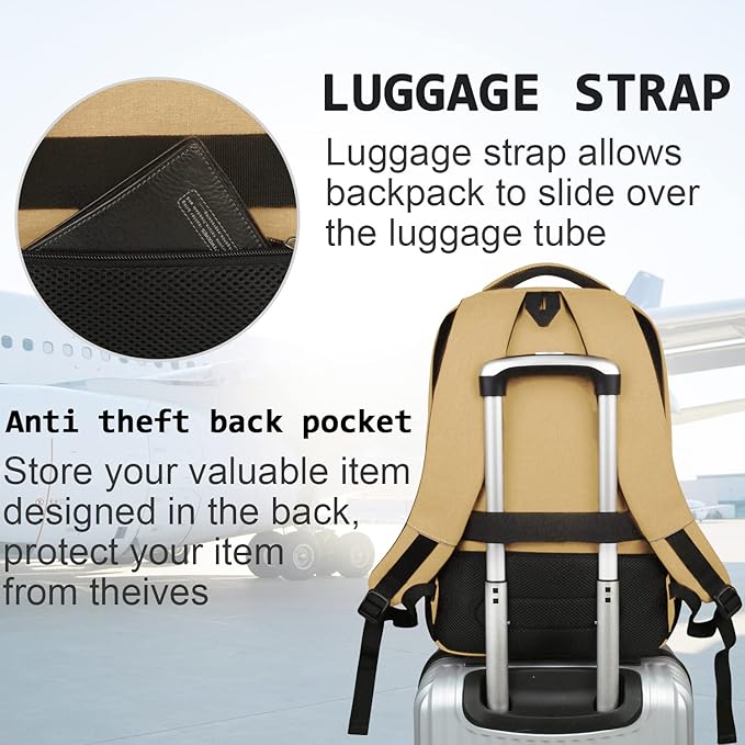 Volher Laptop Backpack,Business Travel Anti Theft Slim Durable Laptops Backpack,Water Resistant College Computer Bag for Women & Men Fits 15.6 Inch Laptop and Notebook-Khaki