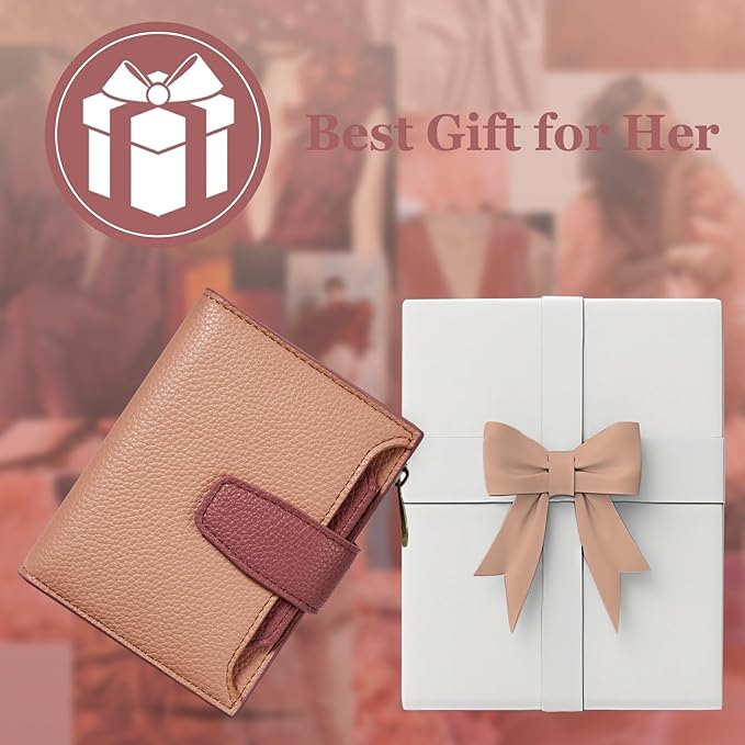 Airkit Small Wallet Women RFID Blocking Soft Leather Bifold Compact Card Holder Wallet for Women with Zipper Coin Pocket 4 ID Window