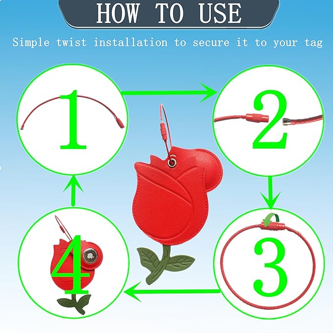 Cute Leather Luggage Tag Holder with Airtag Case Set,Hidden Compartment for AirTag Travel Suitcase Tracking Case with Stainless Steel Loop,Name ID Label(Red Rose)