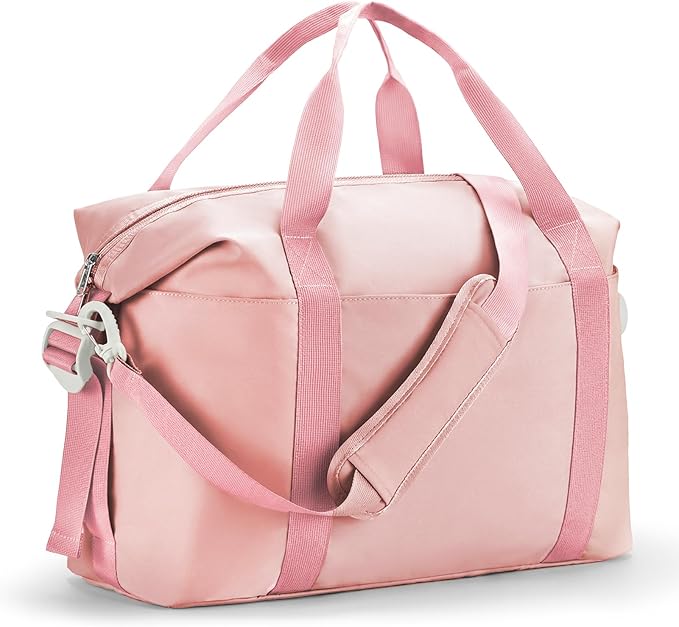 Percover Weekender Travel Duffel Bag for Women, Lightweight Soft-Structure 33L Carry-On, Water-Resistant Nylon with Shoulder Strap & Trolley Sleeve, Personal Item Friendly, Blush Pink