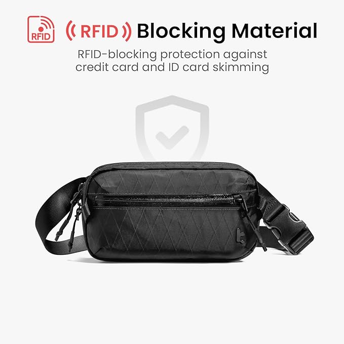 tomtoc 1.5L X-Pac Sling Bag with RFID Blocking, Crossbody Bag Minimalist Chest Shoulder Pack for Men/Women, Water-resistant Lightweight Casual Funny Pack for Travel, Daily Commute