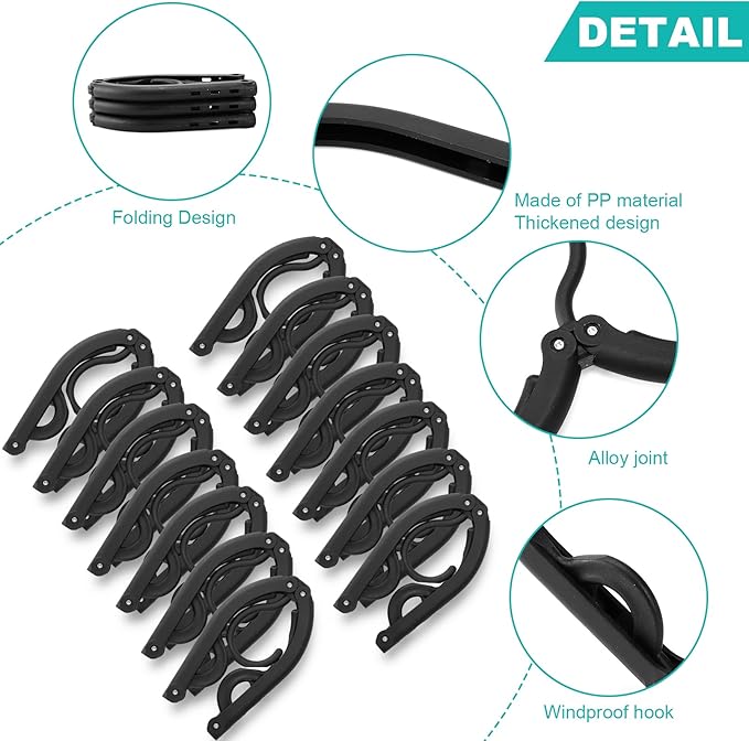 24PCS Travel Hangers, Portable Foldable Clothes Hangers, Black, Non-Slip, Foldable Clothes Drying Rack for Travel and Home