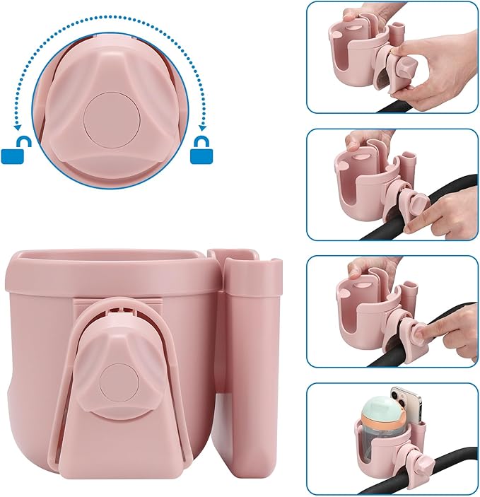 Accmor Stroller Cup Holder with Phone Holder, Bike Cup Holder, Universal Cup Holder for Uppababy Nuna Doona Strollers, 2-in-1 Cup Phone Holder for Stroller Bike Wheelchair Walker Accessory