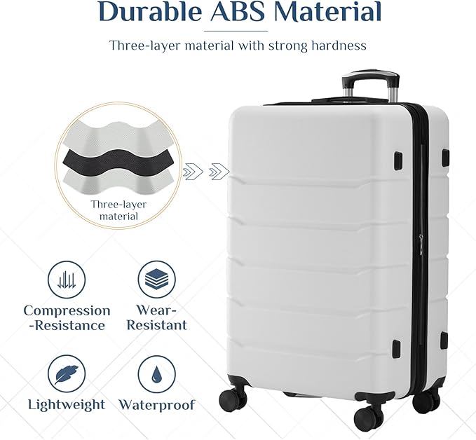 OLIXIS 3-Piece Luggage Set, Carry On Suitcases with Spinner Wheels, Expandable Travel Luggage with TSA Approved Lock & ABS Hard Shell, White(20/24/28 Inch)