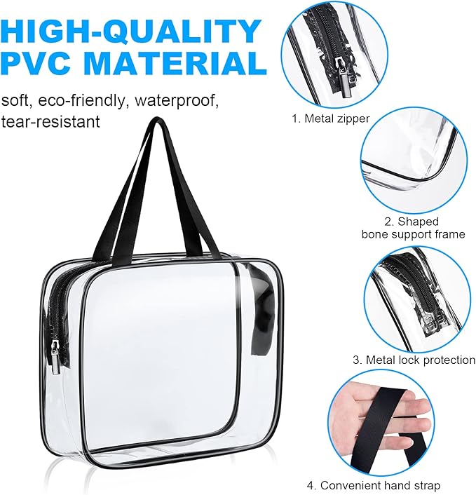 3 Pack PVC Waterproof Toiletries, Crystal Clear PVC Travel Toiletry Bag, TSA Approved Travel Toiletry Bag with Zipper, Multi-size Unisex Clear Cosmetic Bag