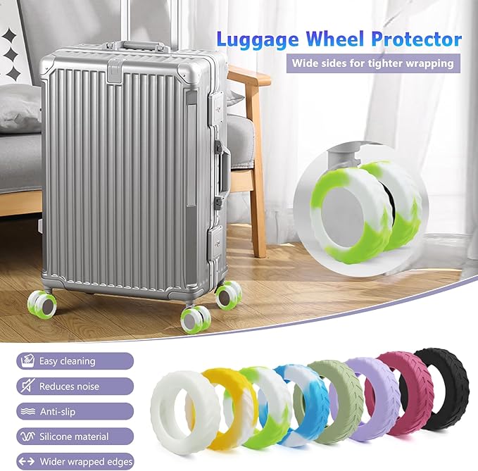 UMUST 8Pcs Luggage Wheel Covers,Silicone Cover for 2-2.4'' Suitcase Spinner Wheel, Upgrade Carry On Luggage Wheels Protector,Essential Travel Accessories (Gradual Green)
