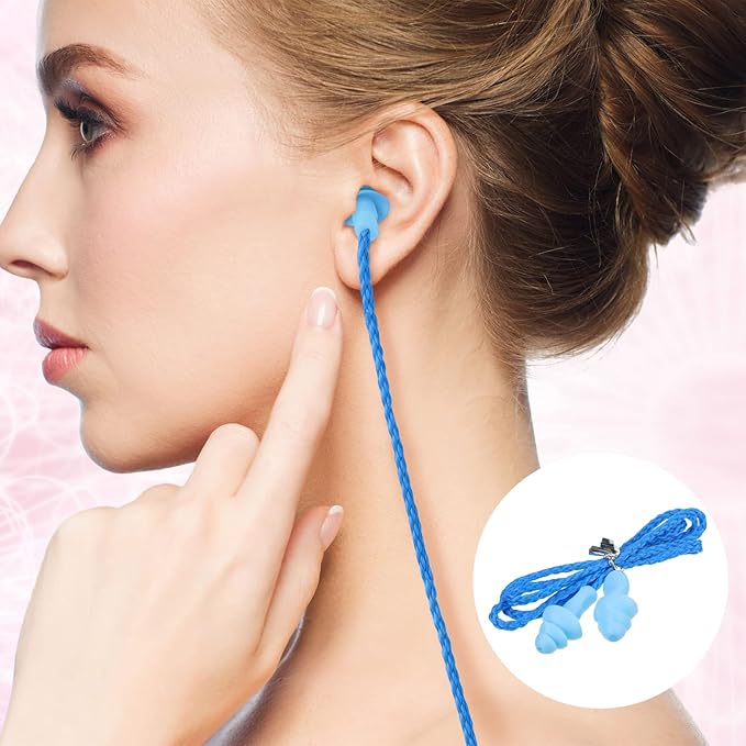 20 Pairs Corded Ear Plugs Reusable Silicone Earplugs with String Banded Ear Plug for Sleeping Noise Cancelling Noise Reduction Hearing Protection(Blue)