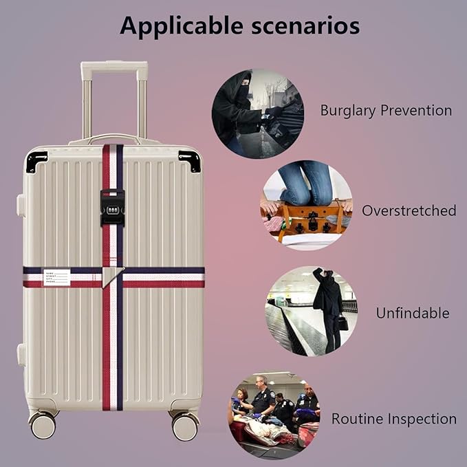 Luggage Straps for Suitcases,Travel Luggage Straps with Lock and Luggage Tags,Suitcase Strap,Adjustable Colorful Travel Belt for Travel Suitcase Bag Closure Accessories.(Red White Blue)