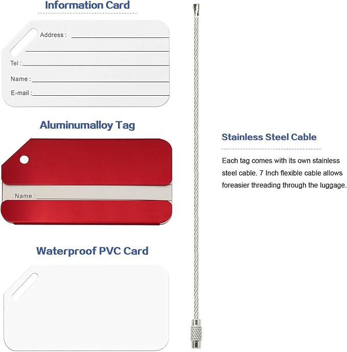 Aluminum Luggage Tags, Luggage Tag Holders for Travel Luggage Baggage Identifier by Ovener (7Pack Mutilcolor)
