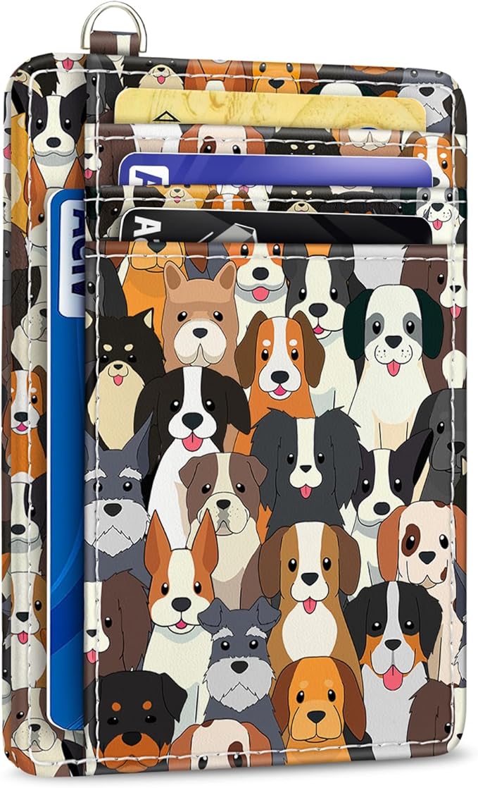 Yonlevres Credit Card Holder Slim Wallet, Puppy Dog RFID Wallet Women Front Pocket Card Holder Thin Small Cute Travel ID Window PU Leather RFID Blocking Case Organizer Purse Gift