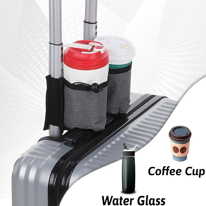 Luggage Cup Holder for Suitcase Foldable Beverage Carrier for Coffee Bottles Snacks, Suitcase Cup Holder Carrier for 2 Drinks Travel Universal Gray Airplane Drink Holders for Business Travelers