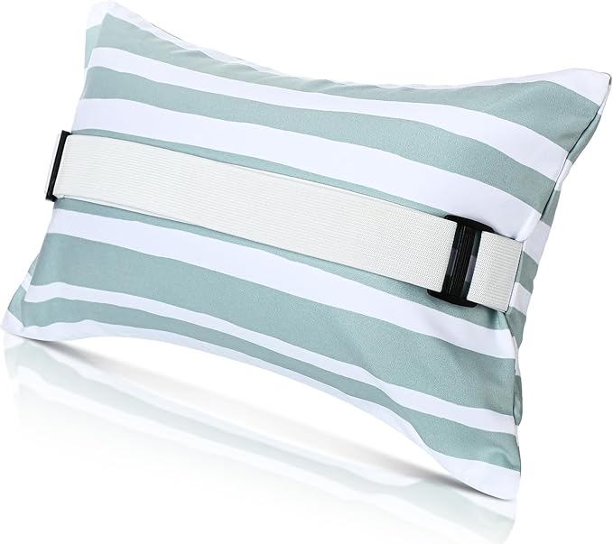 Menkxi 17"x10" Inflatable Beach Pillow with Removable Cover, Beach Chair Backpacking Pillow with Strap Stripe for Summer Sand Pools Travel Vacations(Green White)
