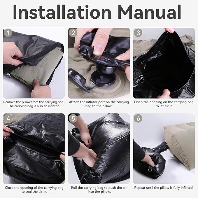 lefeke Inflatable Wedge Pillow for Sleeping,Inflatable Leg Elevation Pillow for Swelling, Circulation, Leg & Back Pain Relief, Portable Leg Pillow with Storage Bag,Breathable Suede Material