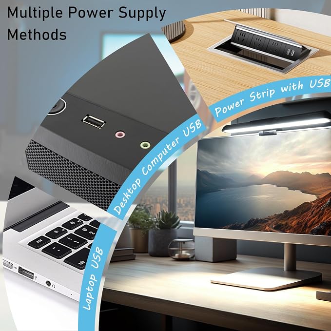 Monitor Light Bar, Computer Monitor Lamp for Eye Care, Home Office (15.3") | USB Reading Light with 3 Color Modes, No Screen Glare, Touch Control, Space Saving, 5 Brightness Levels, 70° Adjustable Angle