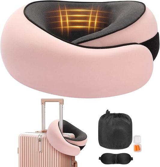 Travel Neck Pillow, Memory Foam Neck Support for Airplane, Car & Office, Breathable Portable Design with Eye Mask, Earplug Holder & Carry Bag, for Women&Men