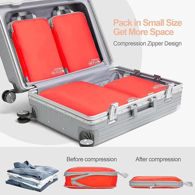 Cambond Compression Packing Cubes for Travel - Lightweight Expandable Travel Bags Luggage Organizers Travel Essentials Compression Cubes for Travel Space Saver for Carry on Suitcases Organizer