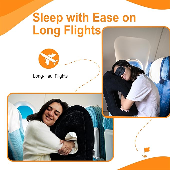 Skyrest®️ Inflatable Travel Pillow for Buses, Comfortably Support Head, Air Pillow for Sleeping to Avoid Neck, Lumbar and Shoulder Pain, Pillows for Airplanes Buses Cars Office (Black)