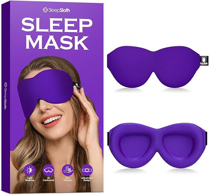 3D Contoured 100% Blackout Eye Mask, Sleep Mask with Adjustable Strap, Night Blindfold for Women Men, Eye Mask for Sleeping, Purple