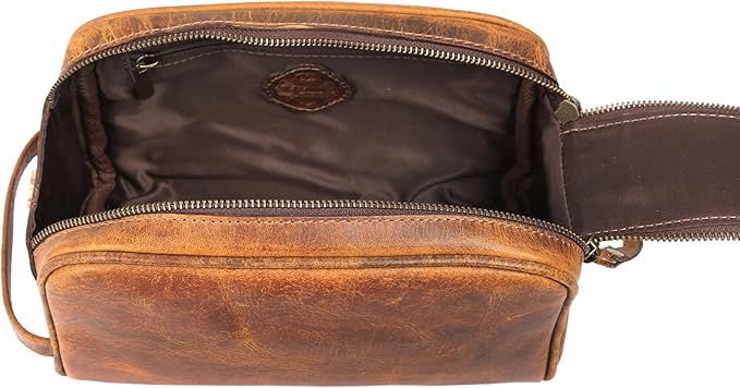 KomalC Travel Toiletry Bag – Premium Leather Dopp Kit for Men & Women with Water-Resistant Lining & Spacious Zippered Organizer