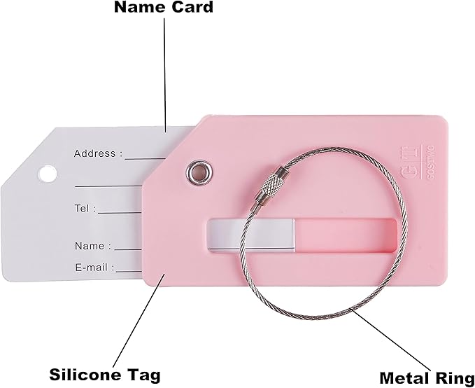 8 Pcs Luggage Tags for Suitcases, 26 Initial Letter Travel Luggage Baggage Identification Labels ID Tags Fully Bendable Tags with Stainless Steel Loop (Plane, Pink)