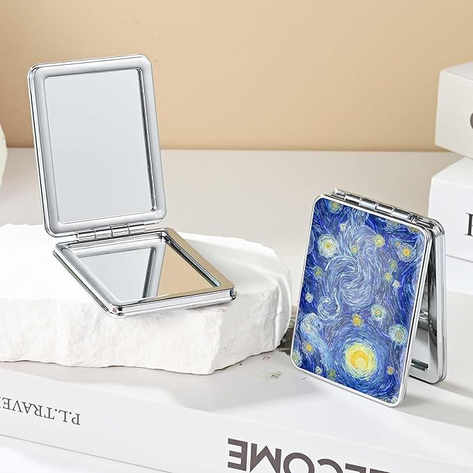 Pocket Mirror, Small Travel Mirror with Magnification, Portable Double-Sided Magnifying Cosmetic Mirror for Daily (Blue Moon)