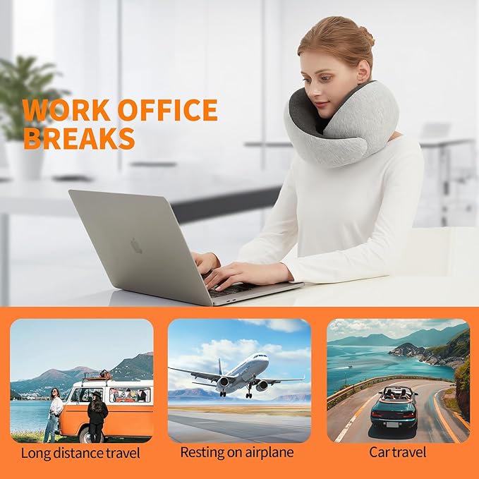Travel Neck Pillow Airplane, Memory Foam Travel Pillows for Comfort on Sleeper Hold Compact and Ergonomic Design for Traveling Car Rides Home Road Trip Essentials for Adults and Kids (Grey)