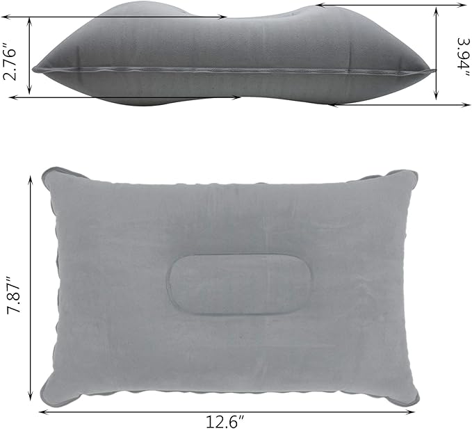 3 Pack Ultralight Inflatable Pillow Small Squared Flocked Fabric Air Pillow for Beach Hiking,Camping,Traveling,Napping,Desk Rest,Neck &Lumbar Support(Grey)