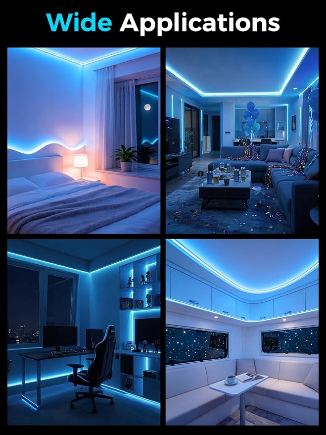 YM E-Bright LED Neon Strip Lights, 16.4ft 600SMD Ice Blue Waterproof 12V | Flexible waterproof rope suits signs, bars, kitchens, bedrooms, parties, and outdoor decor; power supply not included.