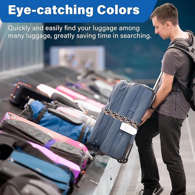 2 Pack Luggage Straps for Suitcases, Adjustable Travel Belt with Double Lock and Quick Release Buckle, Heavy Duty Nylon Bag Packing Strap, Bright Identifiers Business Travel Accessories-Roads