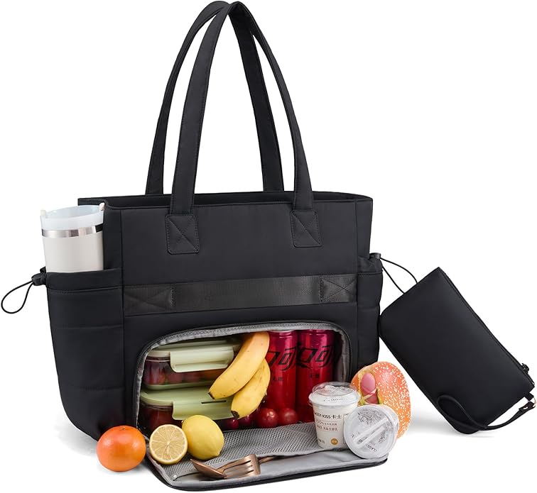 LOVEVOOK Tote Bag for Women with Giant Tumbler Holder Pocket, Puffer Work Travel Laptop Handbag with Zipper for Nurse Teacher