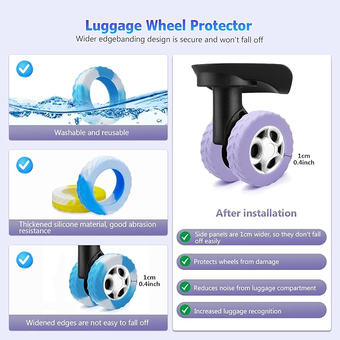 UMUST 8Pcs Luggage Wheel Covers,Silicone Suitcase Cover for 2-2.4'' Spinner Wheel,Upgrade Suitcase Carry On Luggage Wheels Protector, Essential Travel Accessory(Gradual Blue)
