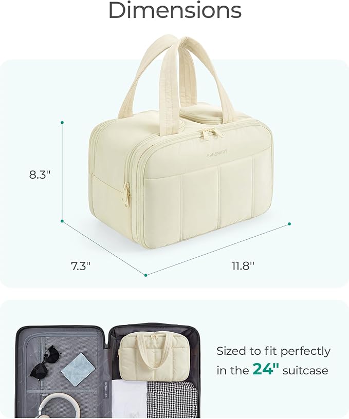 BAGSMART Travel Toiletry Bag, Puffy Large Toiletry Bag for Women, Lightweight Cosmetic Makeup Bag Organizer with Handle for Traveling, Accessories, Essentials, Toiletries (Black)