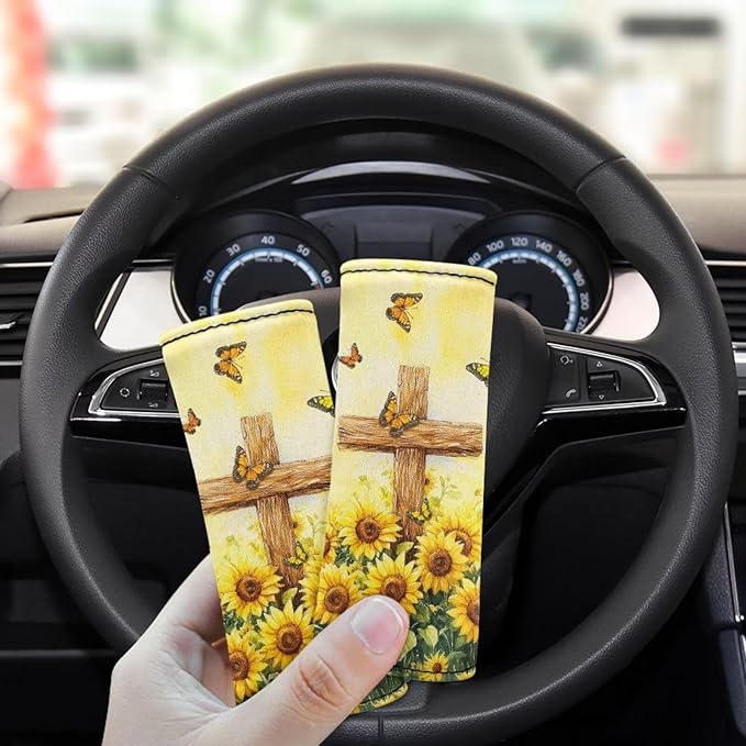 BIGCARJOB Sunflower Cross Print Luggage Handle Cover 2 Pcs Suitcase Identifier Protective Cover Trolley Case Grip Travel Luggage Handle Wrap Luggage Accessories