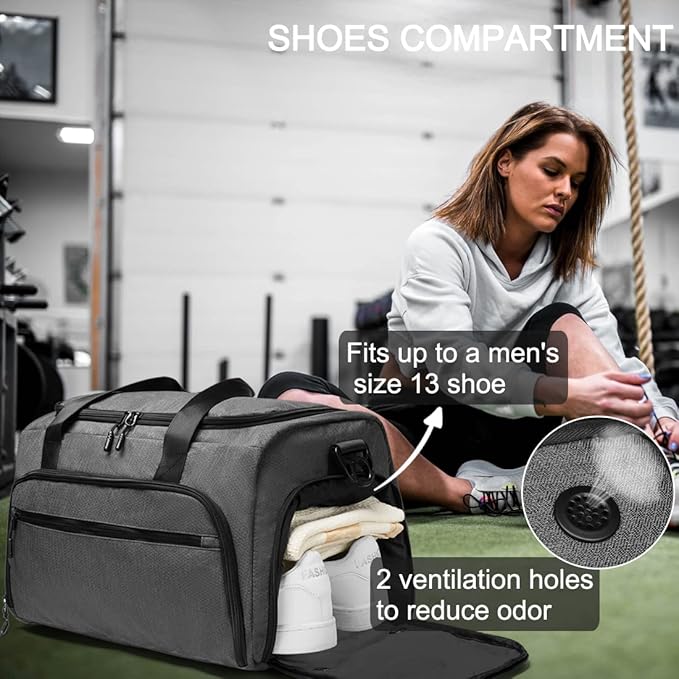 Gym Bag for Men Women, Sports Duffle Bags with Wet Pocket & Shoes Compartment, Water Resistant Overnight Duffel Bag