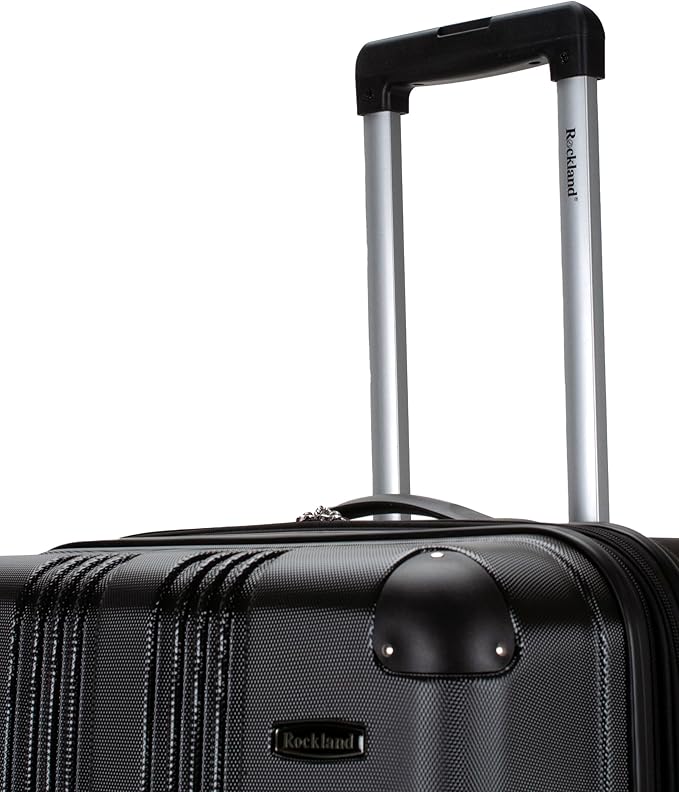 Rockland London Hardside Expandable Spinner Wheel Luggage, Black, Checked-Large 28-Inch