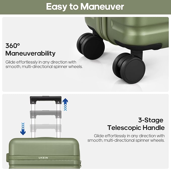 Luggage Sets 3 Piece, Carry On Luggage 20In With Spinner Wheels,PC Hardside Suitcase Set with TSA Lock,Durable Carry On Suitcase With Travel Backpack for Men (Military Green, 3 piece set (BP/20inch))