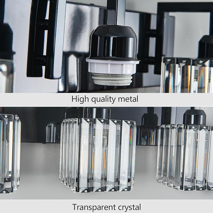 Modern Bathroom Vanity Light 3-Lights Plating Black Vanity Light Crystal Wall Light Bathroom Light Fixtures