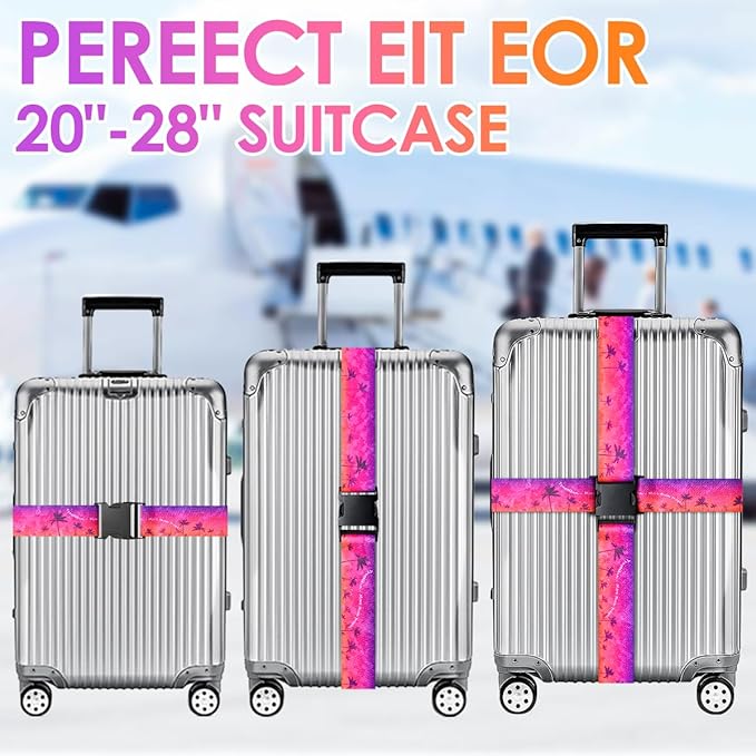 Gutsdoor Luggage Straps for Suitcases Adjustable Travel Belt, Connector Holds Suitcase Bright Colorful Identifiers Travel Bag Accessories (Purple-red Tree)