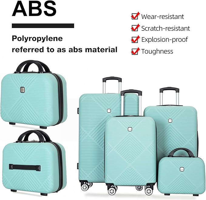 Luggage 4 Piece Set, Hardshell ABS Suitcase Set with Double Spinner Wheels, Lightweight Durable Large Luggage set, Carry On and Checked Travel Luggage, Light Blue