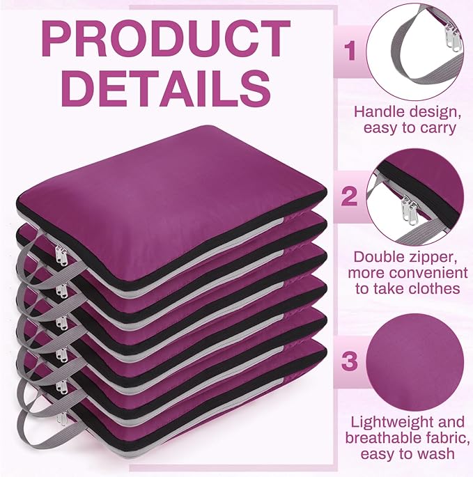 Hosuly 6 Pcs Ultralight Compression Packing Cubes for Travel 17.3 x 12.6'' XL Large Expandable Luggage Organizers for Save Space Family Long Trips (Purple)