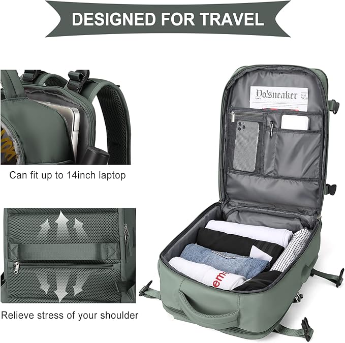 WONHOX Large Travel Backpack Carry on Flight Approved Laptop Work Business Backpack for Women Men Mochila de Viaje