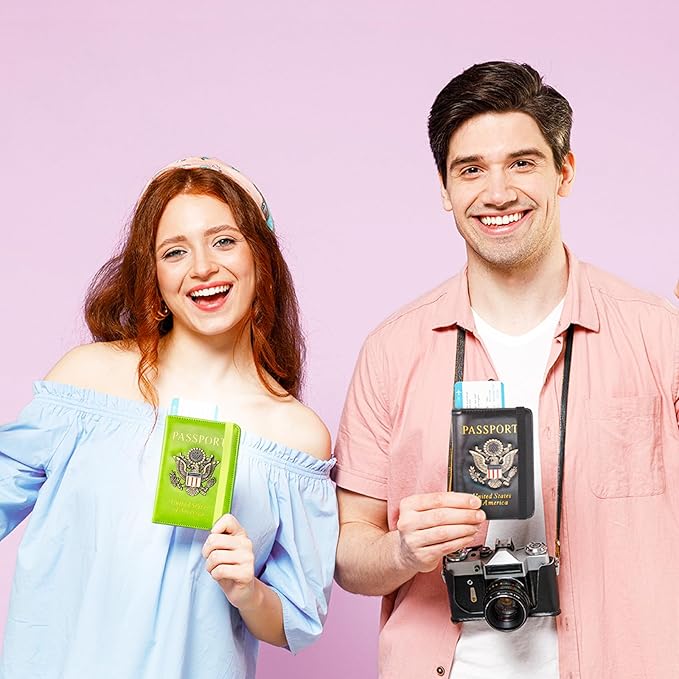 Passport Holder and Card Slot Combo RFID Blocking Leather Travel Passport Wallet for Men and Women US Passport Cover, Green