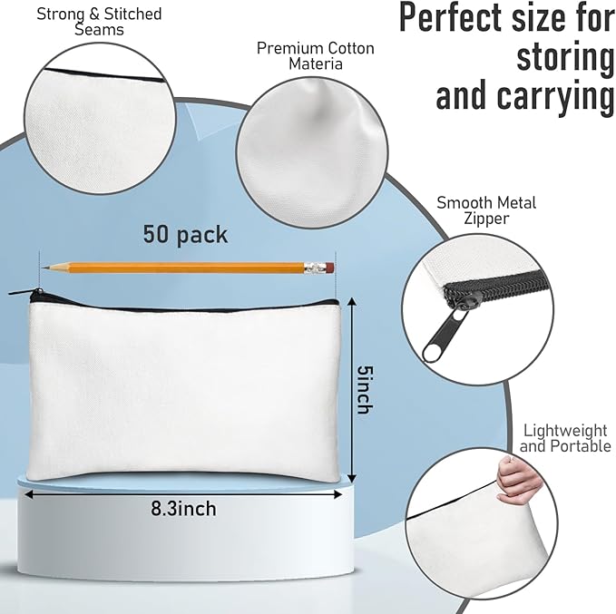 Legigo Blank Canvas Bag Zipper Pouch Makeup Bags Bulk - Multi-Purpose Canvas Pencil Pouch with Sturdy Zipper, Cosmetic Bag Travel Toiletry Bag for DIY Craft Projects, Storage (8.3 x 5 inches)