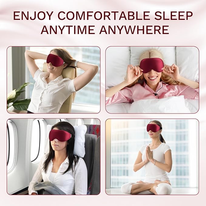 FlyCoco 99% Fully Block Out Light Eye Sleep Mask, 3D Deep Contoured Eyes Cover Zero Pressure, Long Lash Extension Eyes Mask with Adjustable Straps for Sleeping Travel Home Nap Rest Women Men (Red)