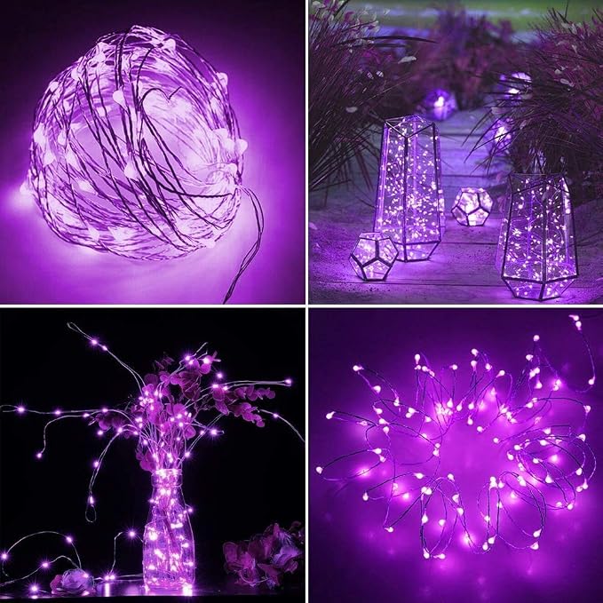 Twinkle Star 33ft 100 LED Battery Operated String Lights, Purple | Waterproof, Remote & Timer, 8 Lighting Modes, Halloween Lights, Indoor Outdoor, Waterproof, Indoor Outdoor Wedding Party